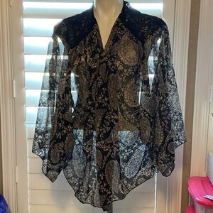Moa Moa Sheer Black Floral Blouse